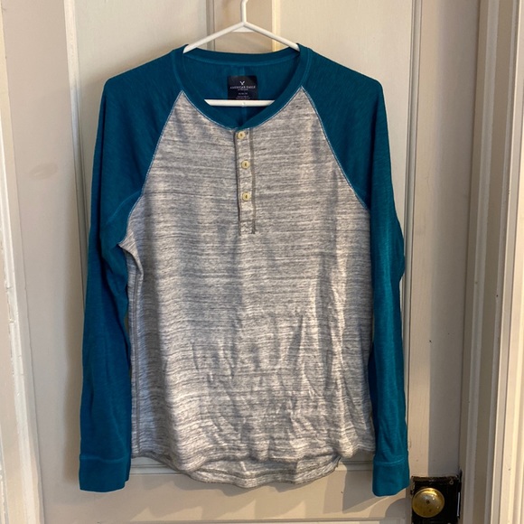 American eagle Henley grey and turquoise - Picture 1 of 3